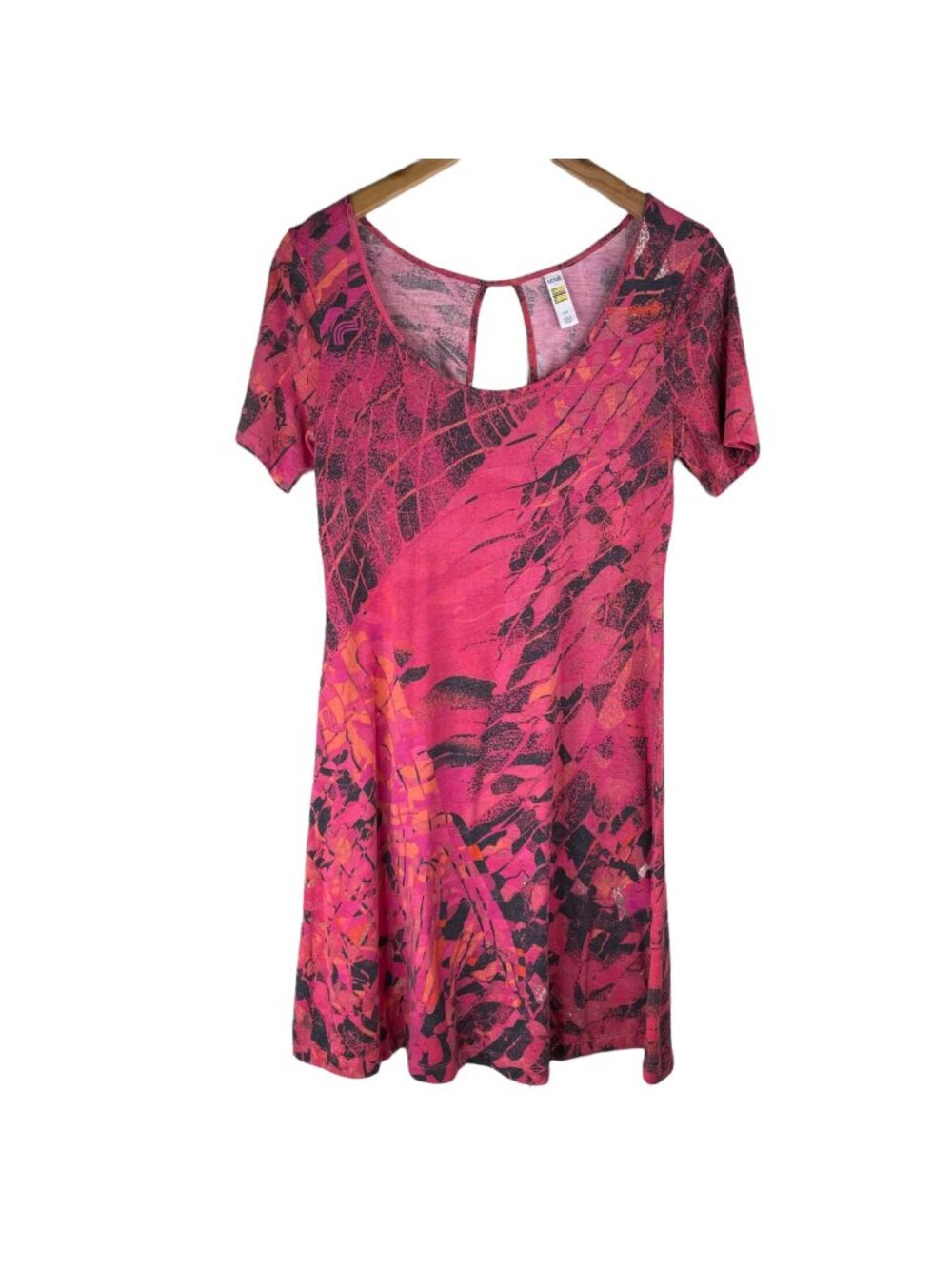 Lole Mini Dress Small Athletic Pink Short Sleeve Keyhole Scoop Neck Floral Pink